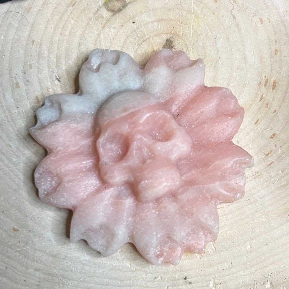 Handcrafted Pink Opal Skull Floral Skull Unbranded